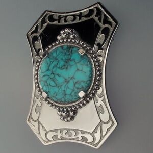 Faux silver metal turquoise belt buckle